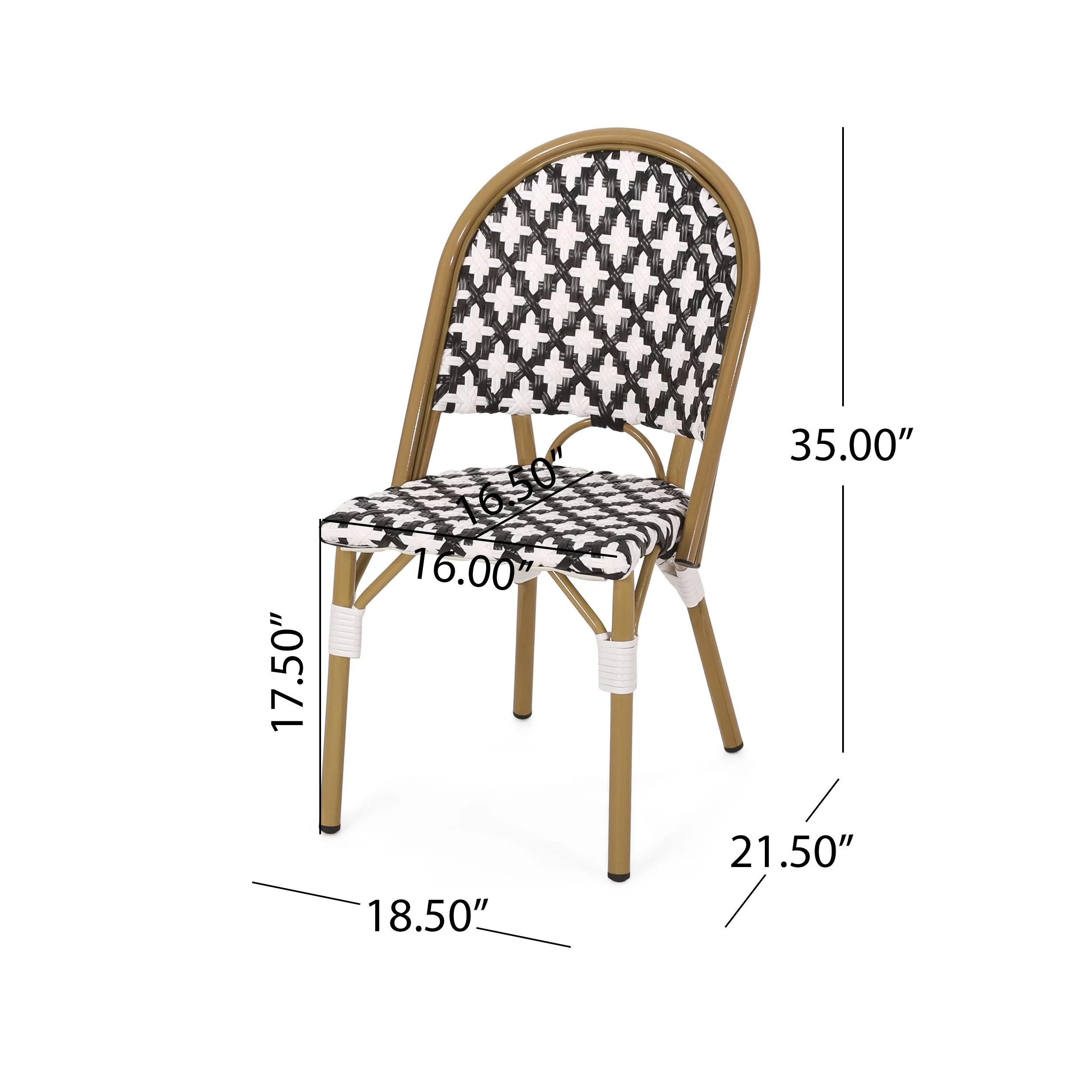 Jordy Outdoor French Bistro Chair, Set of 2, Black, White, and Bamboo Finish