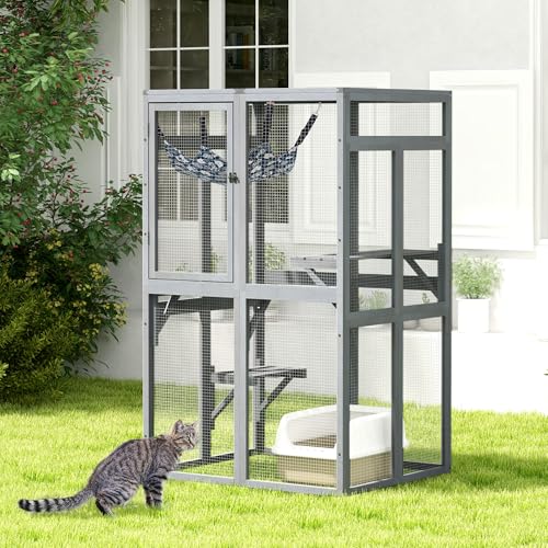 COZIWOW Catio Outdoor Cat Enclosure Window Access, Wooden Cat House Shelter, Kitty Cage with 3 Platforms for Patio Indoor (White)