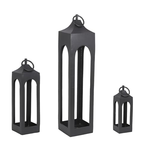 Large Black Lantern, Rustic Metal Decorative Lantern with Glass Panels, Candle Holder for Indoor & Outdoor, Home Decor for Patio, Garden & Tabletop