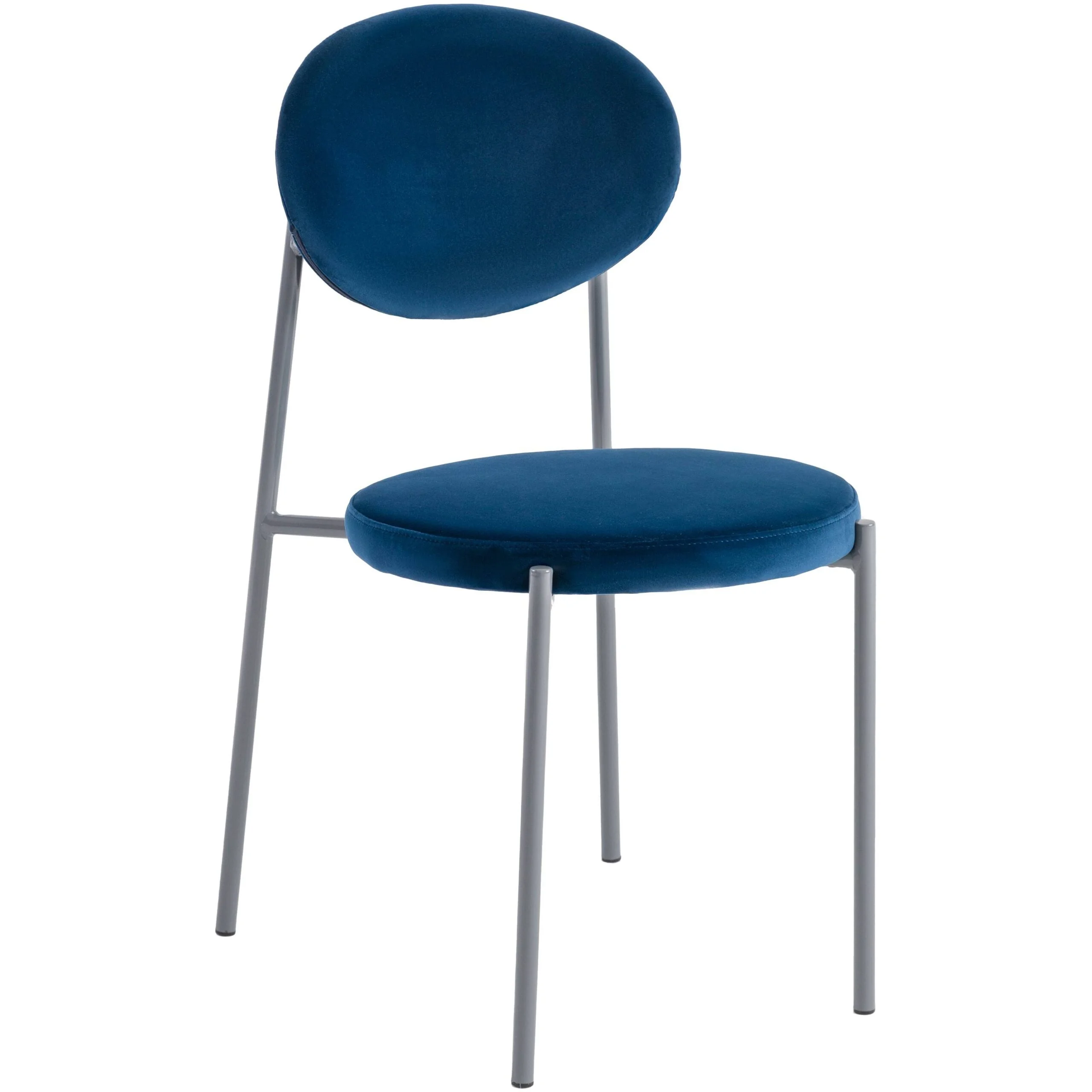 LeisureMod Euston Modern Velvet Dining Kitchen Side Chair with Powder Coated Grey Steel Frame, Set of 4 (Navy Blue)