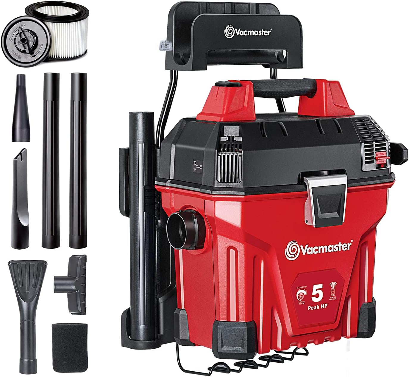 Vacmaster VWM510 5-Gallon 5 Peak HP Remote Control Wall Mount Wet/Dry Shop Vacuum , Blue