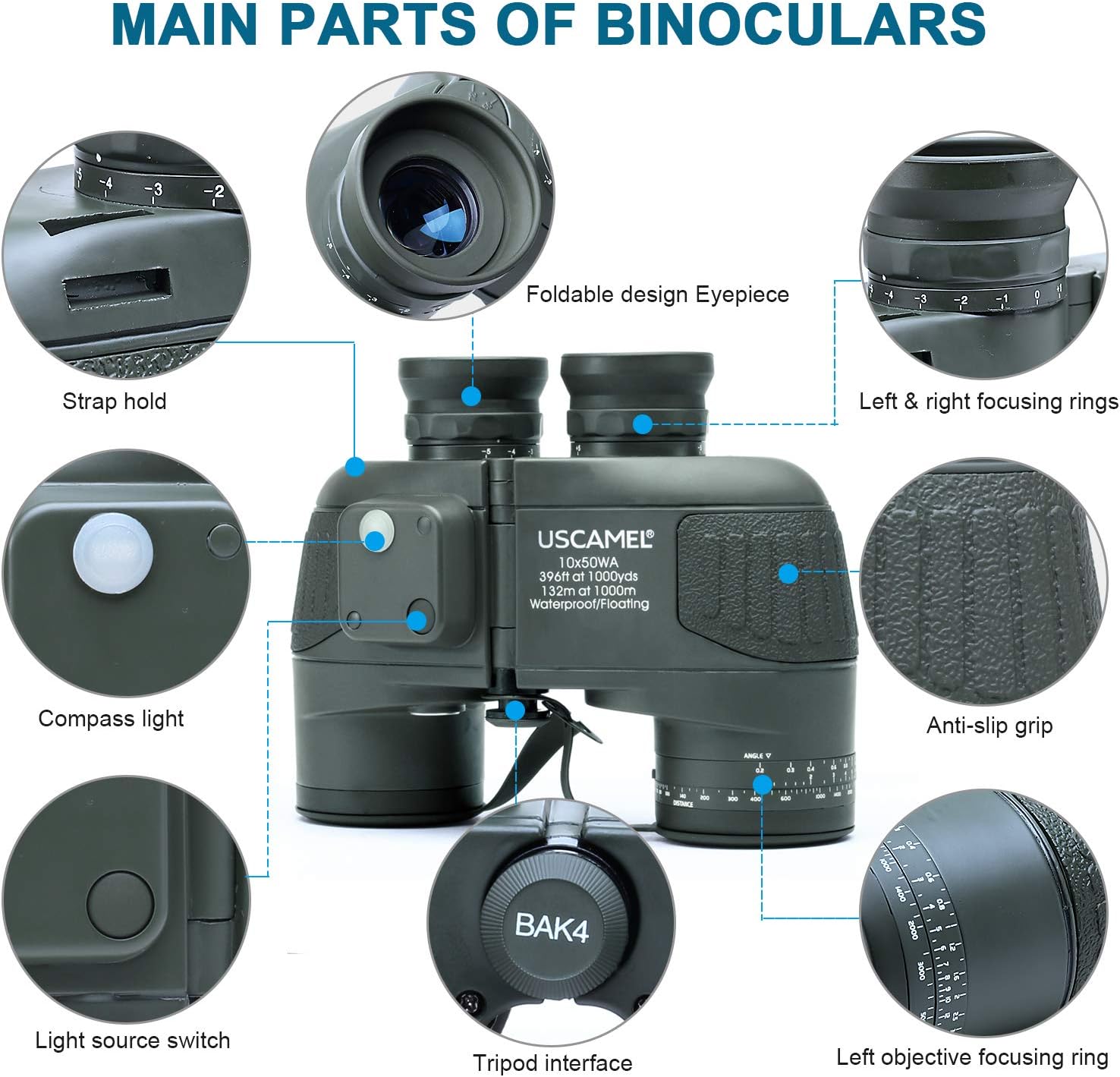USCAMEL 10X50 Marine Binoculars for Adults