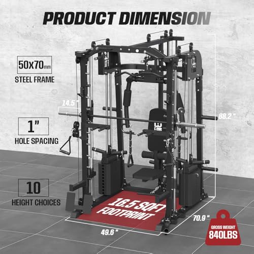 Commercial SmithMachine with Smith Bar, Home Gym Station with Dual Weight Stacks, 4000LBS Power Cage Squat Rack with Lever Arm, Leg Press