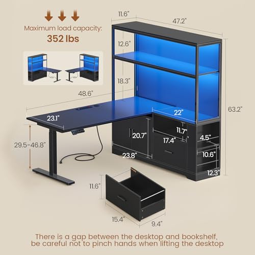 SEDETA L Shaped Standing Desk, Reversible Computer Office Desk with Drawers & Hutch