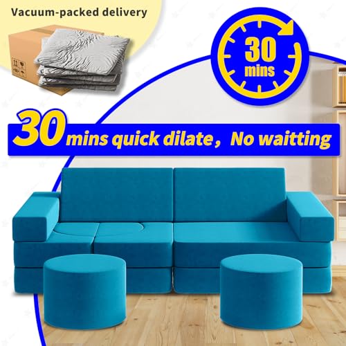 Modular Kids Play Couch13PCS, Modular Couch Kids with 2 ottomans, Fold Out Kids Couch for Playroom Bedroom, Modular Kids Couch for Boys and Girls