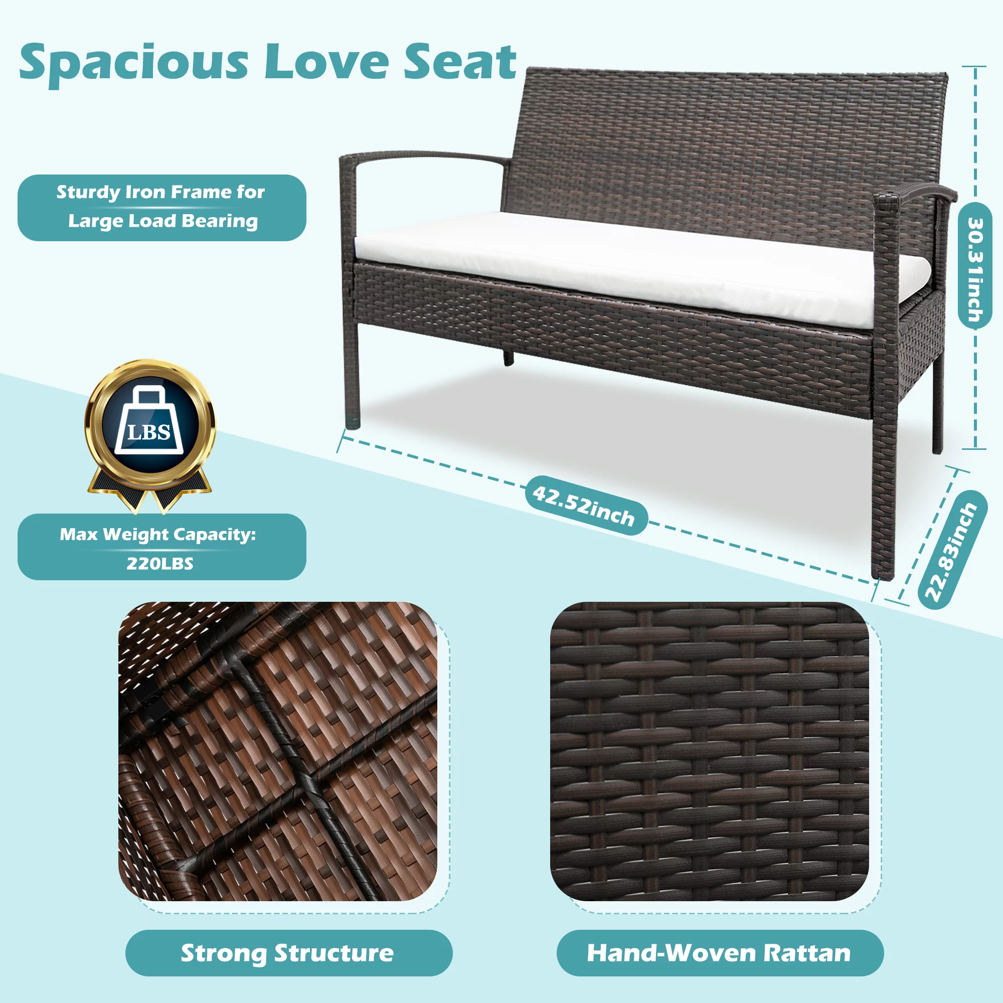 Patio Furniture Set ON SALE, Seizeen 4 Pieces Outdoor Rattan Patio Conversation Set, Cushioned Sofa and Coffee Table Deck Porch Furniture for 4, Brown
