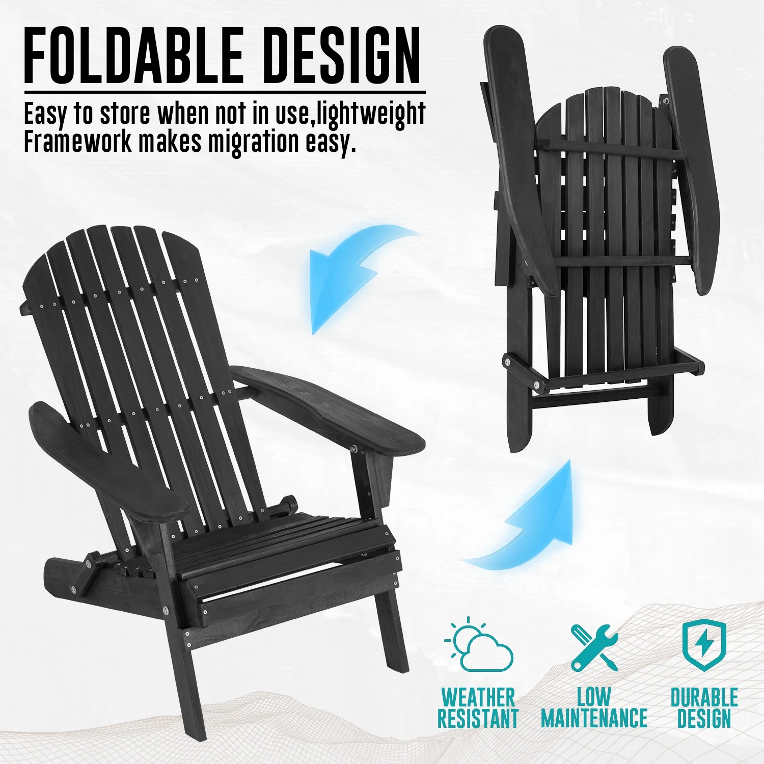 FDW Folding Adirondack Chair Set of 2 Weather Resistant Lawn Chair Wood Porch Chair Pinewood Patio Chairs with Wood Texture for Patio Garden Lawn