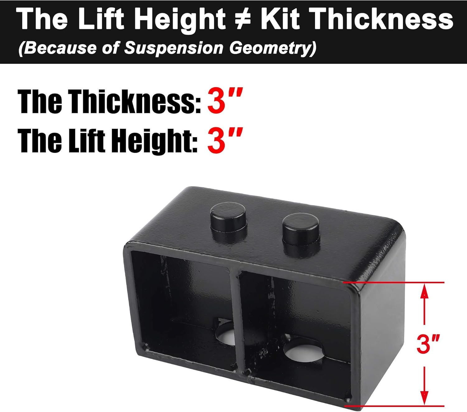 3" Rear Leveling Lift Block Kits Extended Square U-Bolts Compatible with 2004-2019 F150 2WD 4WD Pickup Pack of 2