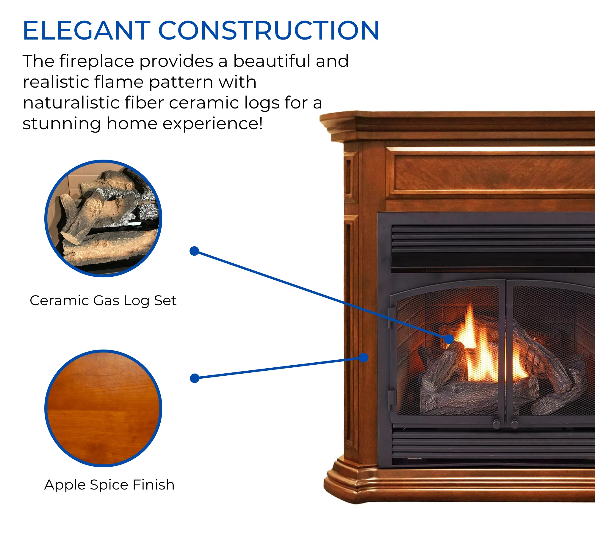 Duluth Forge Dual Fuel Ventless Gas Fireplace - 32,000 BTU, Remote Control, Apple Spice Finish, Model DFS-400R-4AS