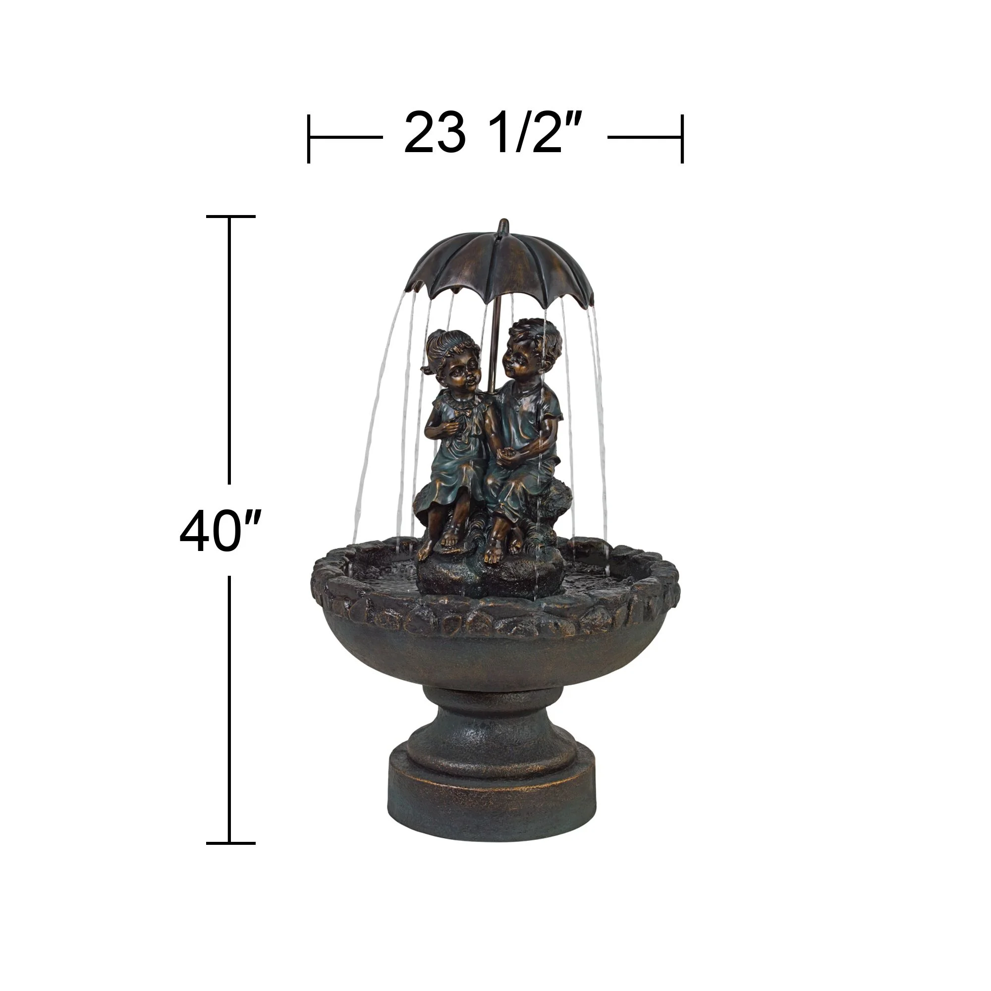 John Timberland Boy and Girl Under Umbrella Modern Outdoor Water Fountain 40" for Yard Garden Patio Home Deck Porch House Exterior Balcony Roof Decor