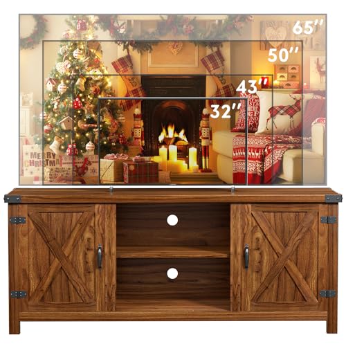 YESHOMY Modern Farmhouse TV Stand with Two Barn Doors and Storage Cabinets for Televisions up to 65+ Inch, Entertainment Center Console Table