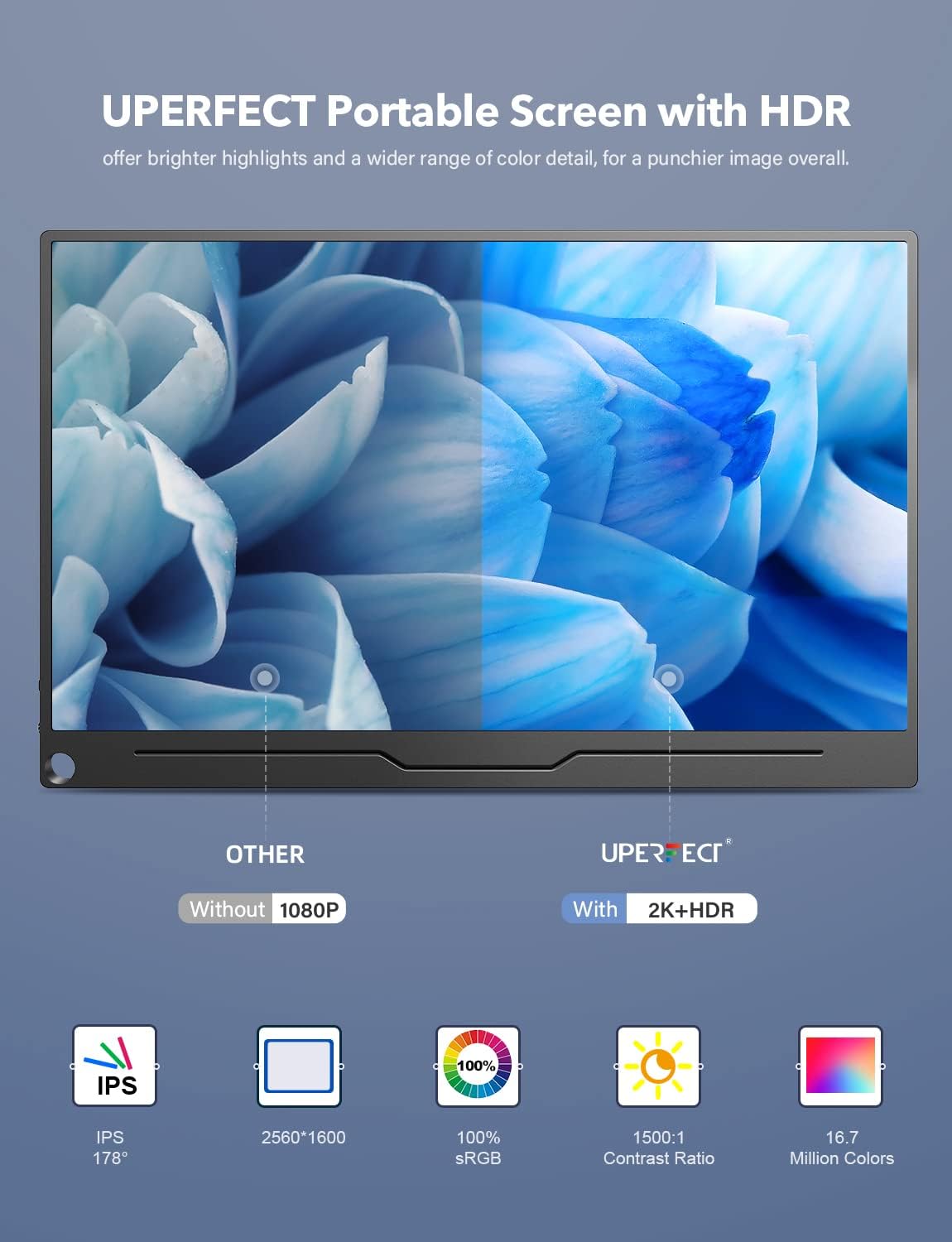 UPERFECT Portable Monitor 13.3'' Computer Display [100% sRGB High Color Gamut] 2560&times