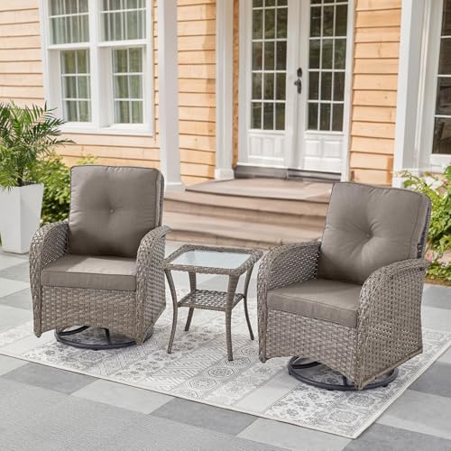 Patio Wicker Chairs Swivel Rocker - Outdoor Swivel Rocking Chairs Set of 2 with Rattan Side Table