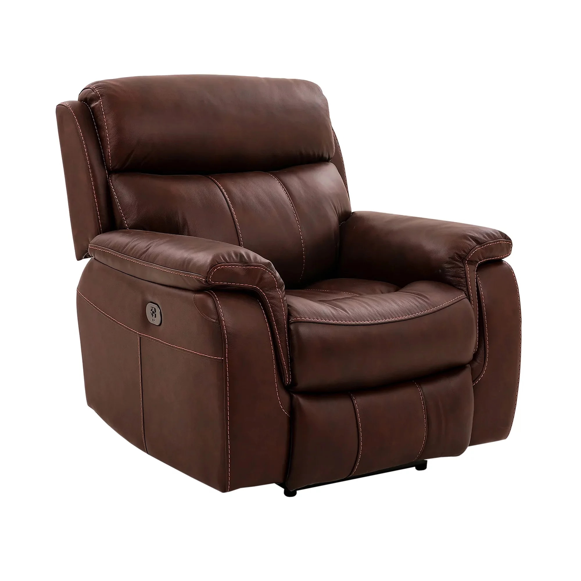 Armen Living Montague Leather Recliner with Power Headrest & Lumbar in Brown