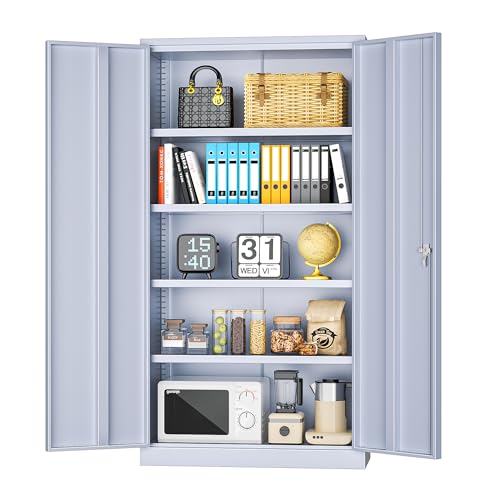 INTERGREAT Metal Storage Cabinets 72” Black Garage Steel Storage Cabinet with Doors and Shelves, Metal Tool Cabinet