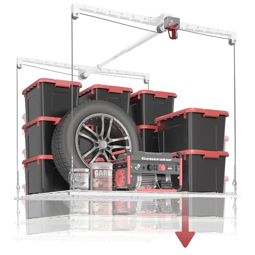 Overhead Garage Storage Rack, Heavy-duty 4x4 FT Ceiling Storage Racks with Safety Lock