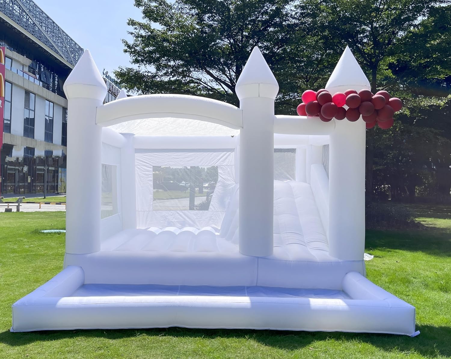 White Bounce House with Slide Ball Pit Blower Oxford Cloth Inflatable 15FTx 13FT Large White Bounce House Bouncy Castles for Kids Adult Birthday