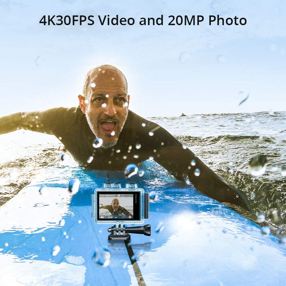 AKASO Brave 6 Plus Native 4K30FPS 20MP WiFi Action Camera with Touch Screen EIS 4X Zoom Voice Control Remote Control 131 Feet Underwater Camera with