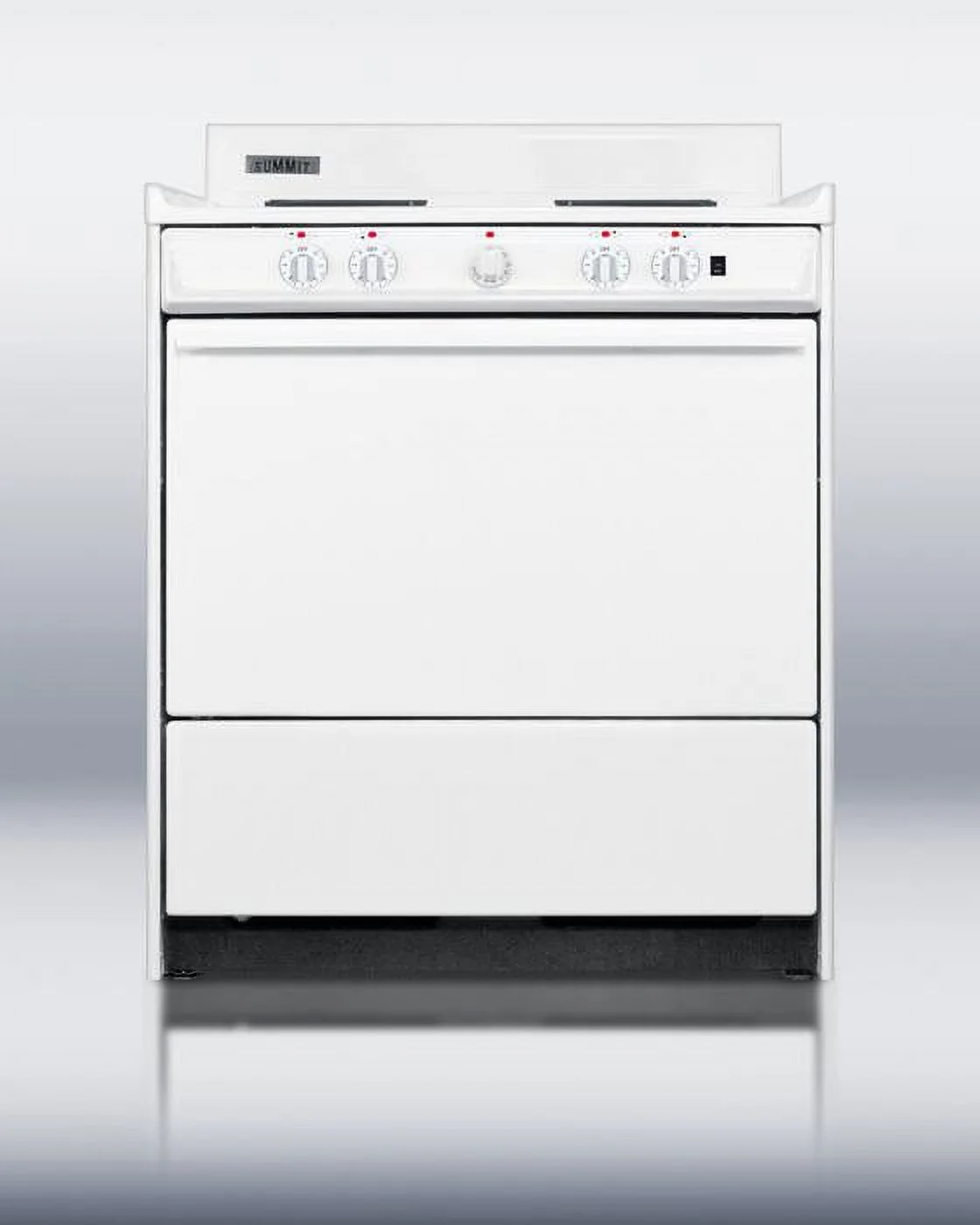 Summit WEM2171Q 30" Freestanding Electric Range with 4 Burners 3.6 Cu. Ft. Capacity Manual Clean Storage Drawer Porcelain oven & 5 Indicator Lights
