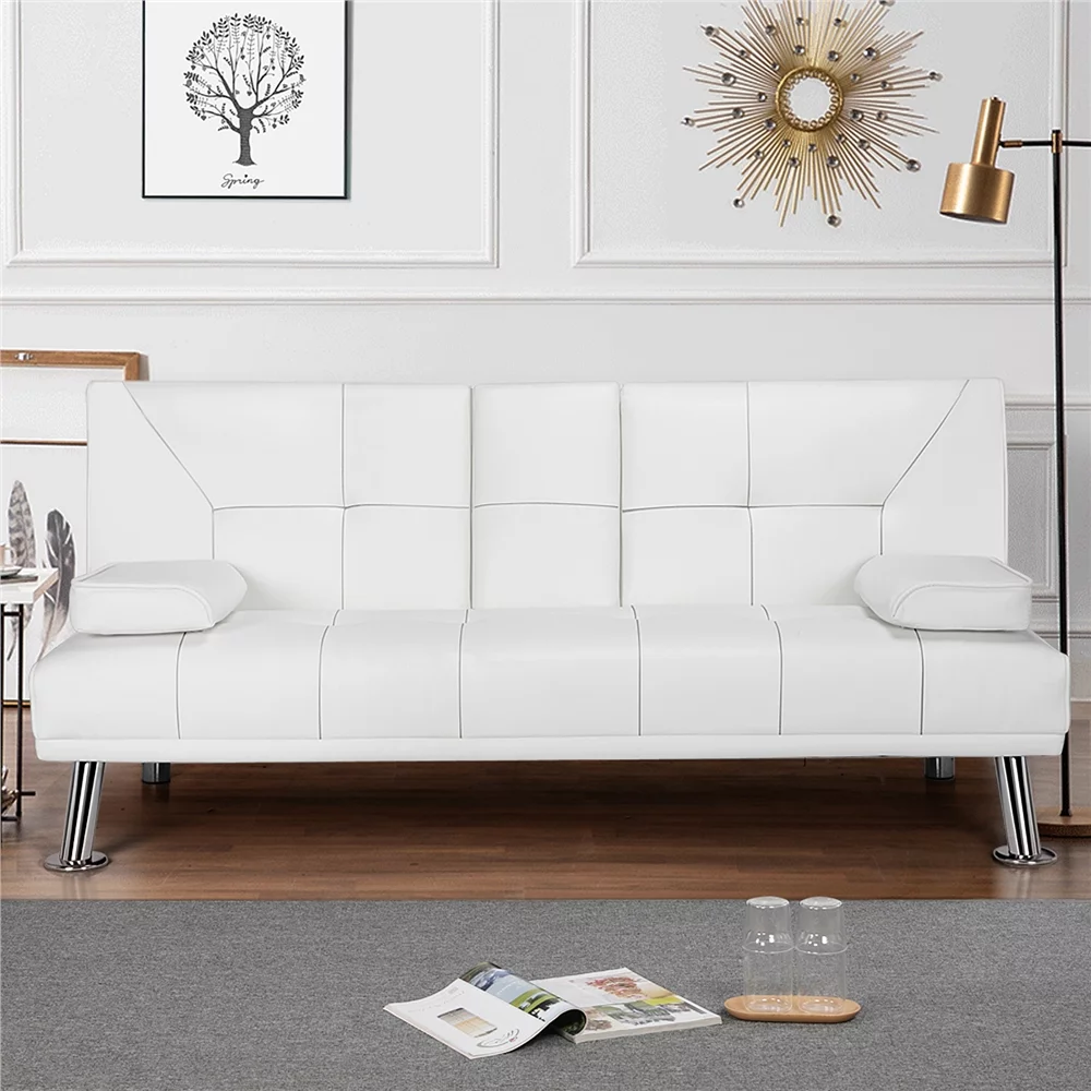 Yaheetech Modern Faux Leather Futon Sofa Bed Home Recliner Couch, White