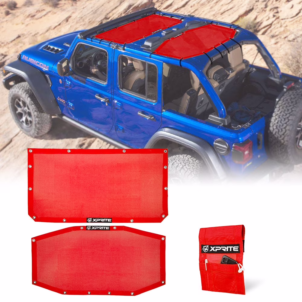 Xprite Sunshade Canopy for 2018+ Jeep Wrangler JLU - Blocks 90% Sunlight, UV Protection, Durable PVC Material