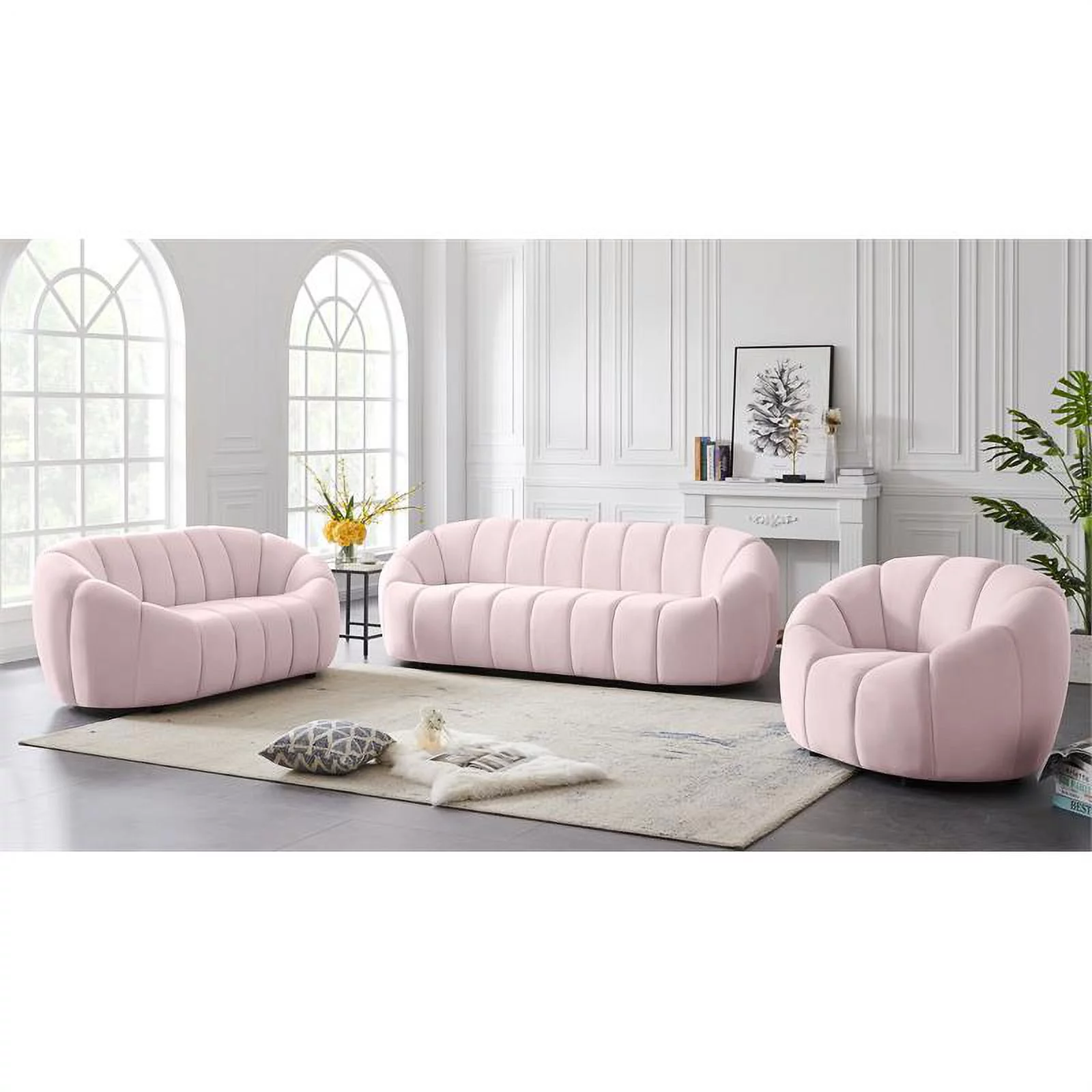 Maklaine Contemporary Upholstery Pink Velvet Loveseat