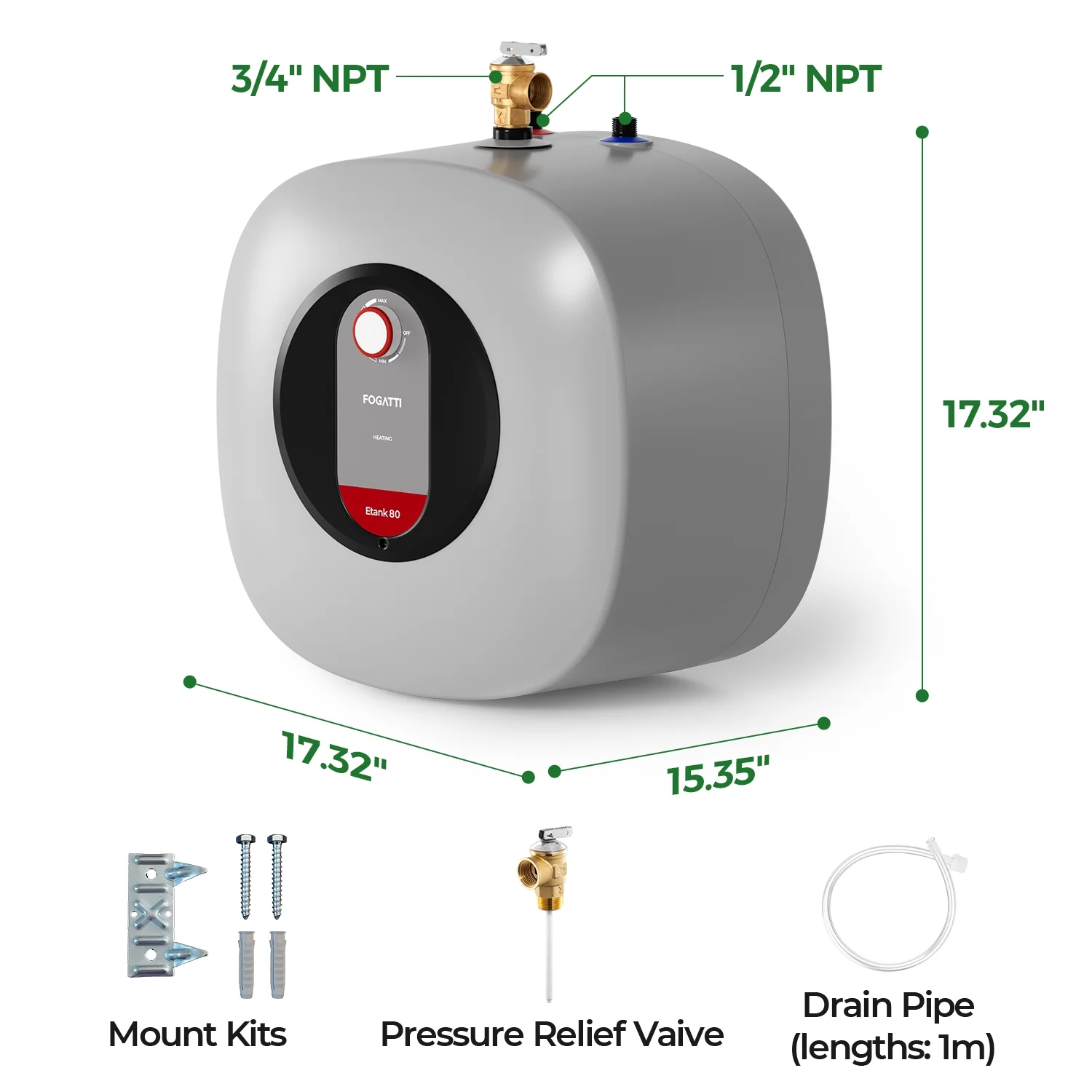 FOGATT 8 Gallon Electric Water Heater Tank Etank 80, Point of Use Mini Tank Water Heater