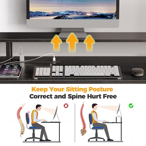 Rolanstar Computer Desk 56.7" with LED Lights and Power Outlets, Carbon Fiber Surface, Reversible L Shaped Gaming Desk with Monitor Stand