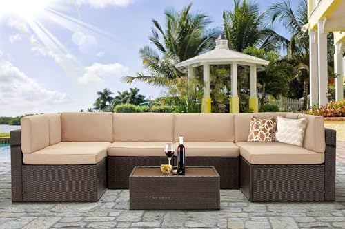 U-MAX 7 Piece Outdoor Patio Furniture Set, PE Rattan Outdoor Wicker Sectional Furniture Chair Set with Cushions and Tea Table