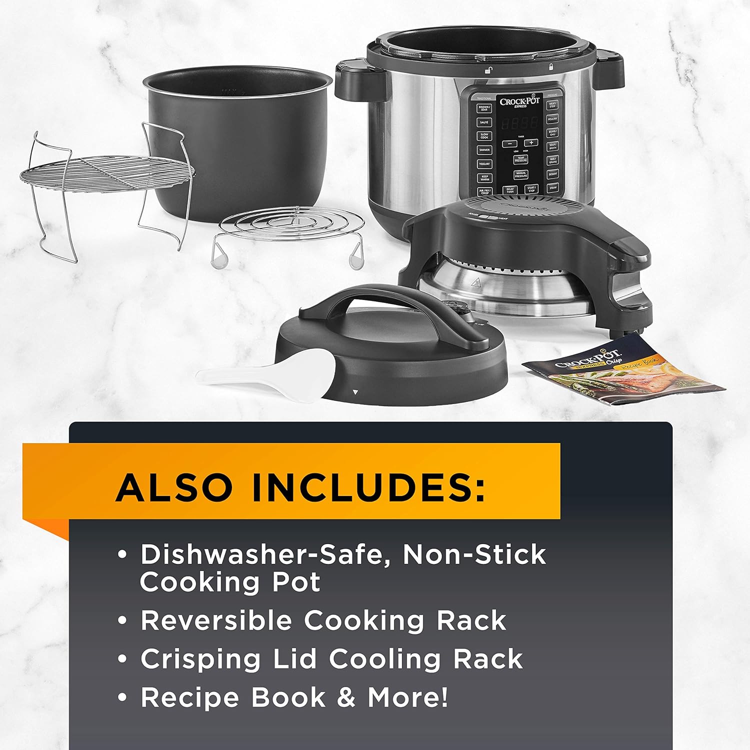 Crock-pot SCCPPA800-V1 Express Crisp 8-Quart Pressure Cooker Includes Air Fryer Lid, Stainless Steel