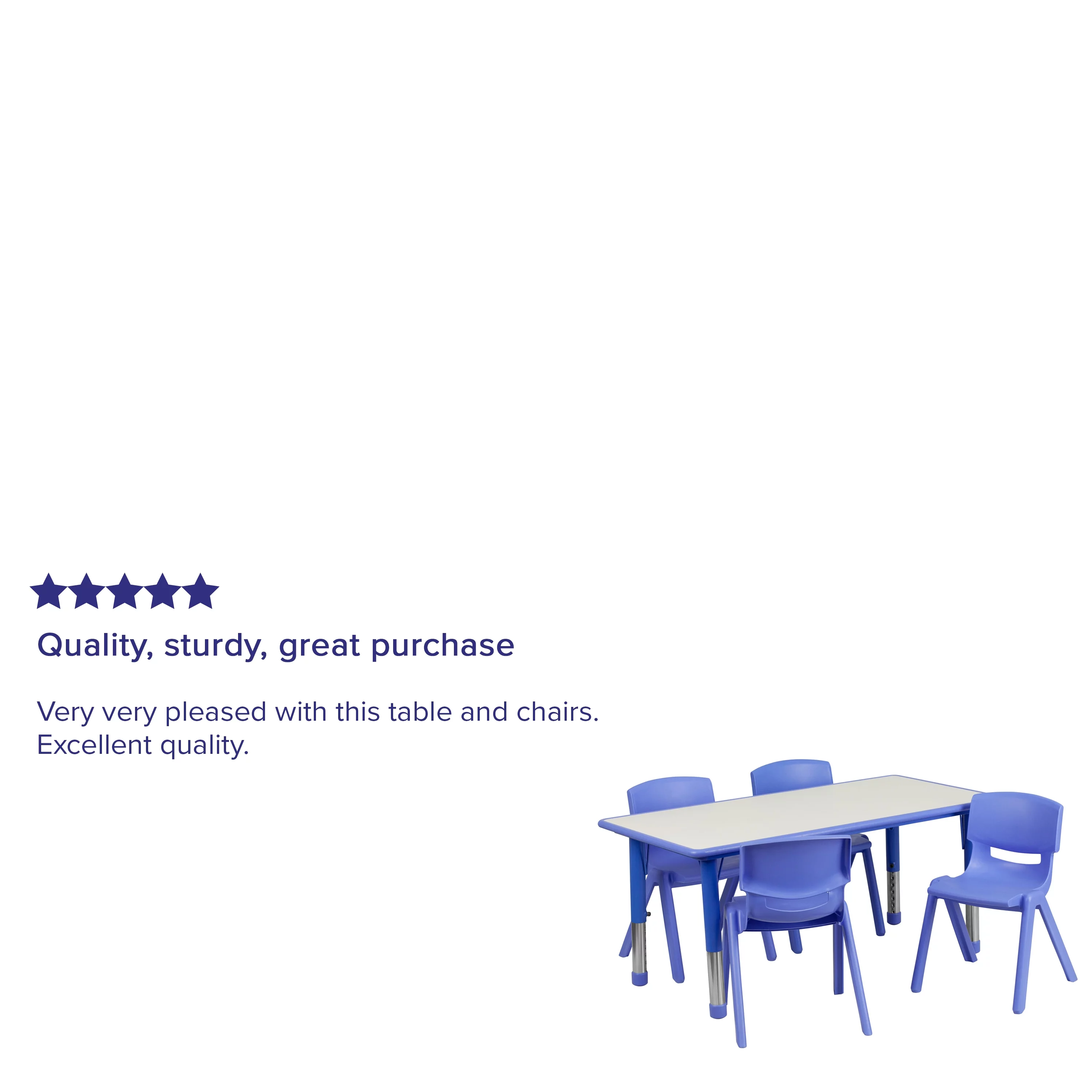 Flash Furniture 23.625''W x 47.25''L Rectangular Blue Plastic Height Adjustable Activity Table Set with 4 Chairs