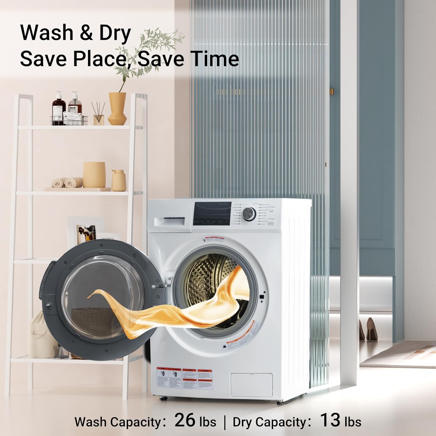24" All-in-One Washer and Dryer Combo, 2.7 Cu.Ft Front Load Ventless Washer Dryer with 26.5 Lbs Loading Capacity, Compact Size, LED Display
