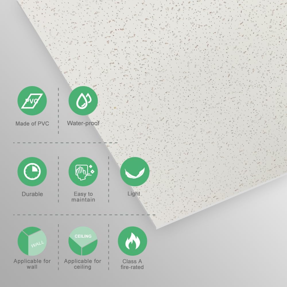 2ft x 4ft Printed Pro Ceiling Tiles - PVC Ceiling Panel 24 x 48in – Waterproof, Washable and Fire-Rated