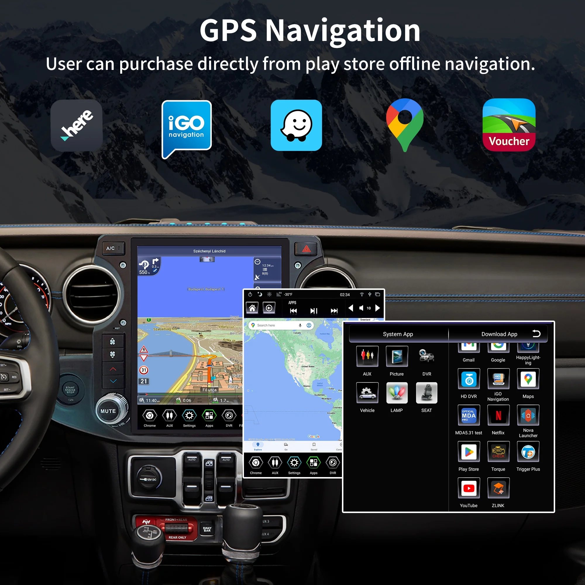 Linkswell Gen5 T-style 12.1 inch Car SirusXm Radio Stereo for Jeep Wrangler Gladiator 2018-2021 Touch Screen Car Navigator Android Truck Replacement