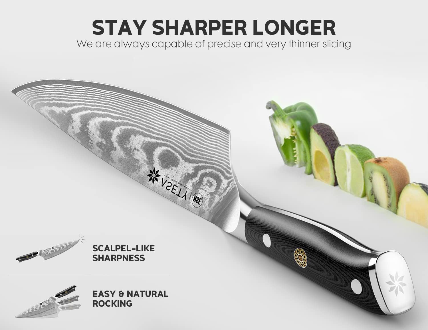 Damascus Knife Set 3 PCS, NSF Food-Safe Japanese Kitchen Knife Set with VG10 Steel Core