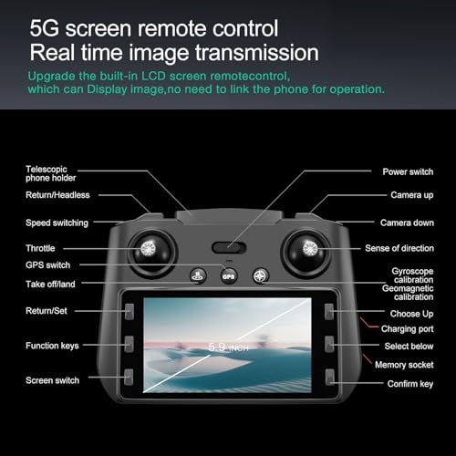Drone with Camera 4k, GPS HD Drones for Adults, 5G Remote Controller with 5.9 Inch Screen,Obstacle Avoidance Drones, One Key Return