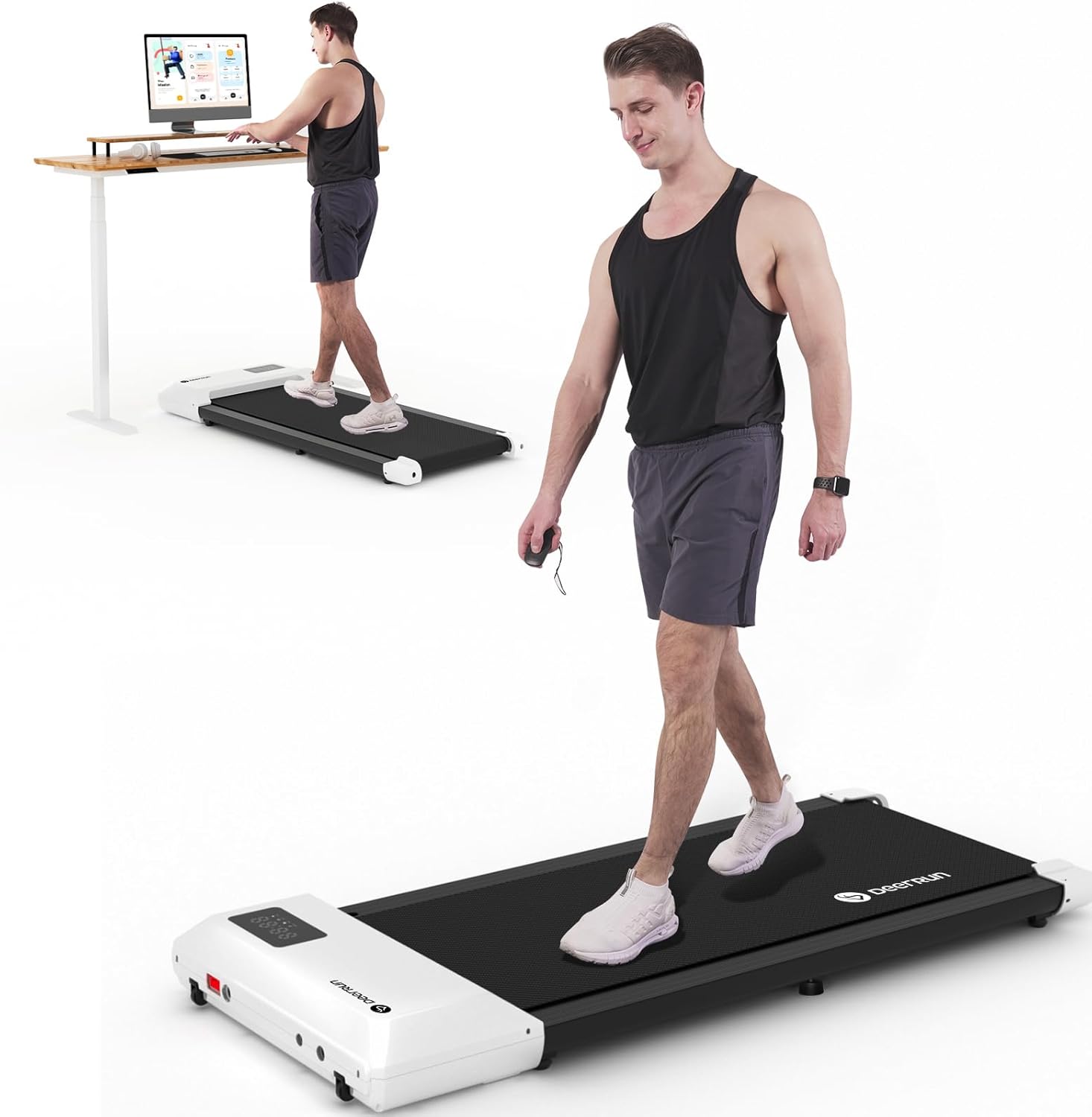 DeerRun Walking Pad Treadmill Under Desk, 2 in 1 Walking Pad Portable Treadmill with 265lbs Capacity