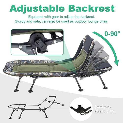 XL Folding Camping Cot with Mattress for Adults, Oversized Camping Bed with Carry Bag, 180° Adjustable Recliner, Portable Outdoor Lounger for Camping