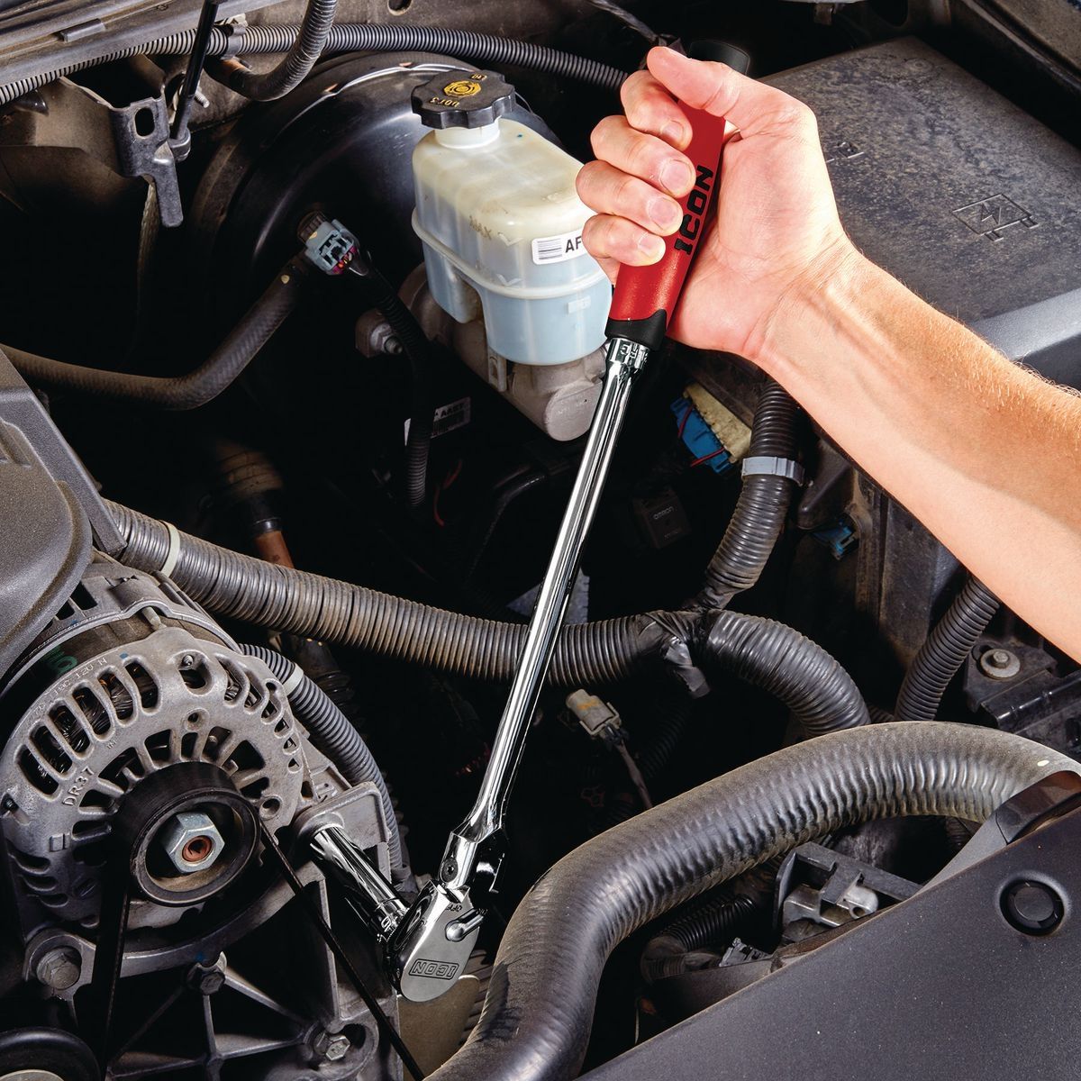 ICON 1/2 in.  Drive Professional Long-Reach Flex-Head Ratchet with Comfort Grip