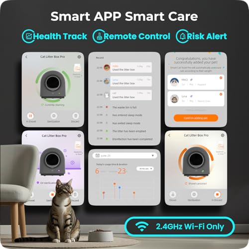 TYPro Self Cleaning Cat Litter Box Automatic Hands-Free Smart Robot self Cleaning Cat Litter Box for Multiple Cats with APP Control Safe with Litter