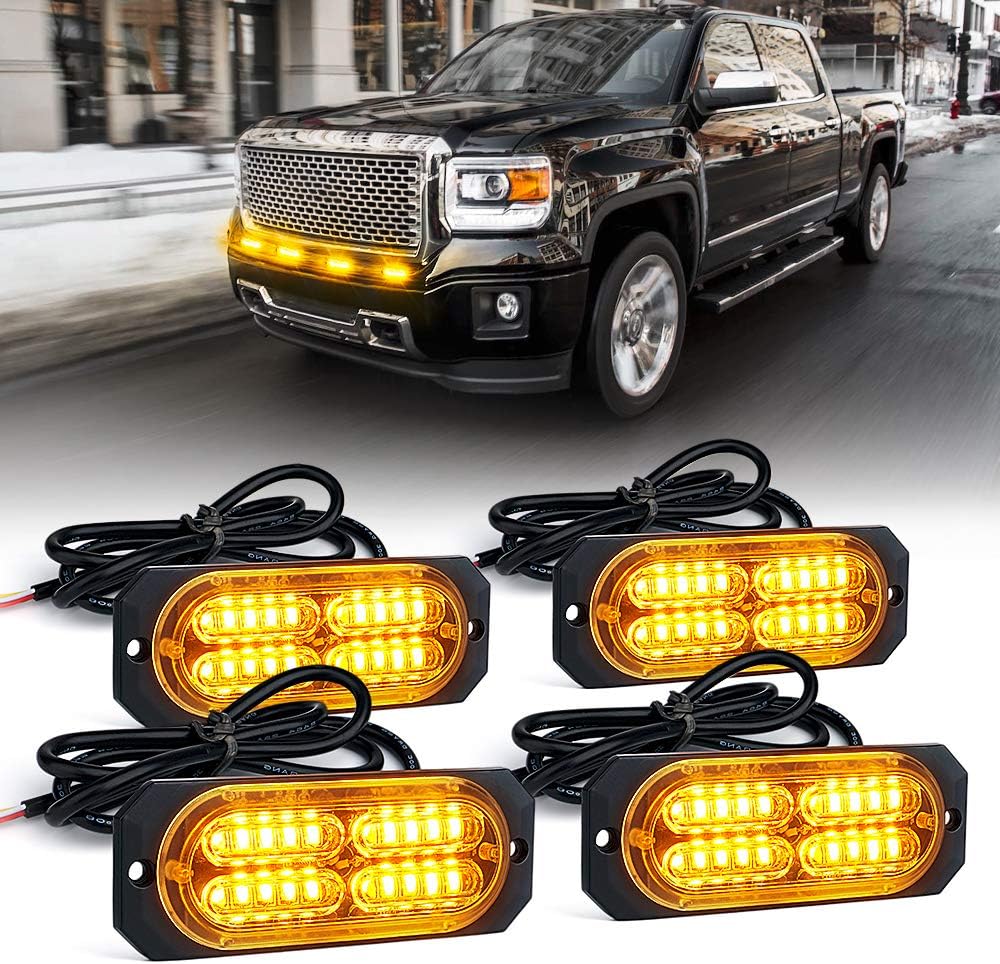 Xprite Red 20 LED Surface Flush Mount Grille Emergency Strobe Lights Kit Ultra Slim Deck Dash Grill Side Marker Warning Hazard Flashing Police Light