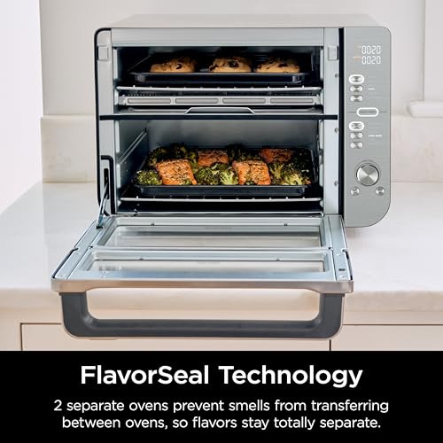Ninja DCT451 12-in-1 Smart Double Oven with FlexDoor, Thermometer, FlavorSeal, Smart Finish, Rapid Top Convection and Air Fry Bottom , Stainless Steel