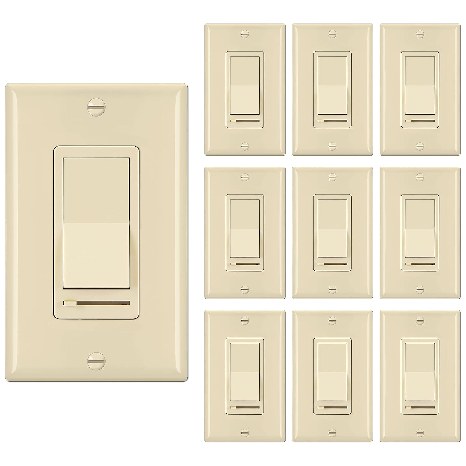 [10 Pack] BESTTEN Dimmer Light Switch, Single-Pole or 3-Way, 120V, Compatible with Dimmable LED, CFL, Incandescent and Halogen Bulbs