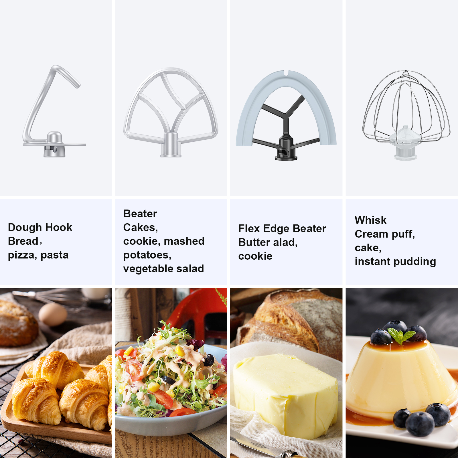 UTALENT 6 Adjustable Speeds Electric Stand Mixer with Flex Edge Beater, Egg Whisk, Dough Hook, Flat Beater