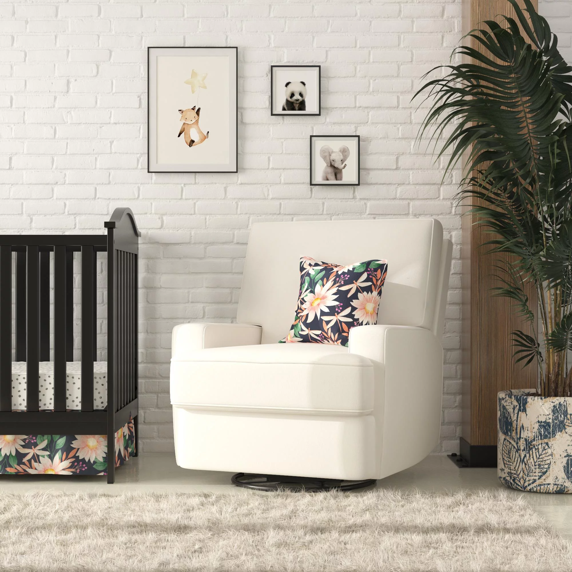 Baby Relax Rylan 4-in-1 Swivel Glider Rocker Recliner Chair, White Linen