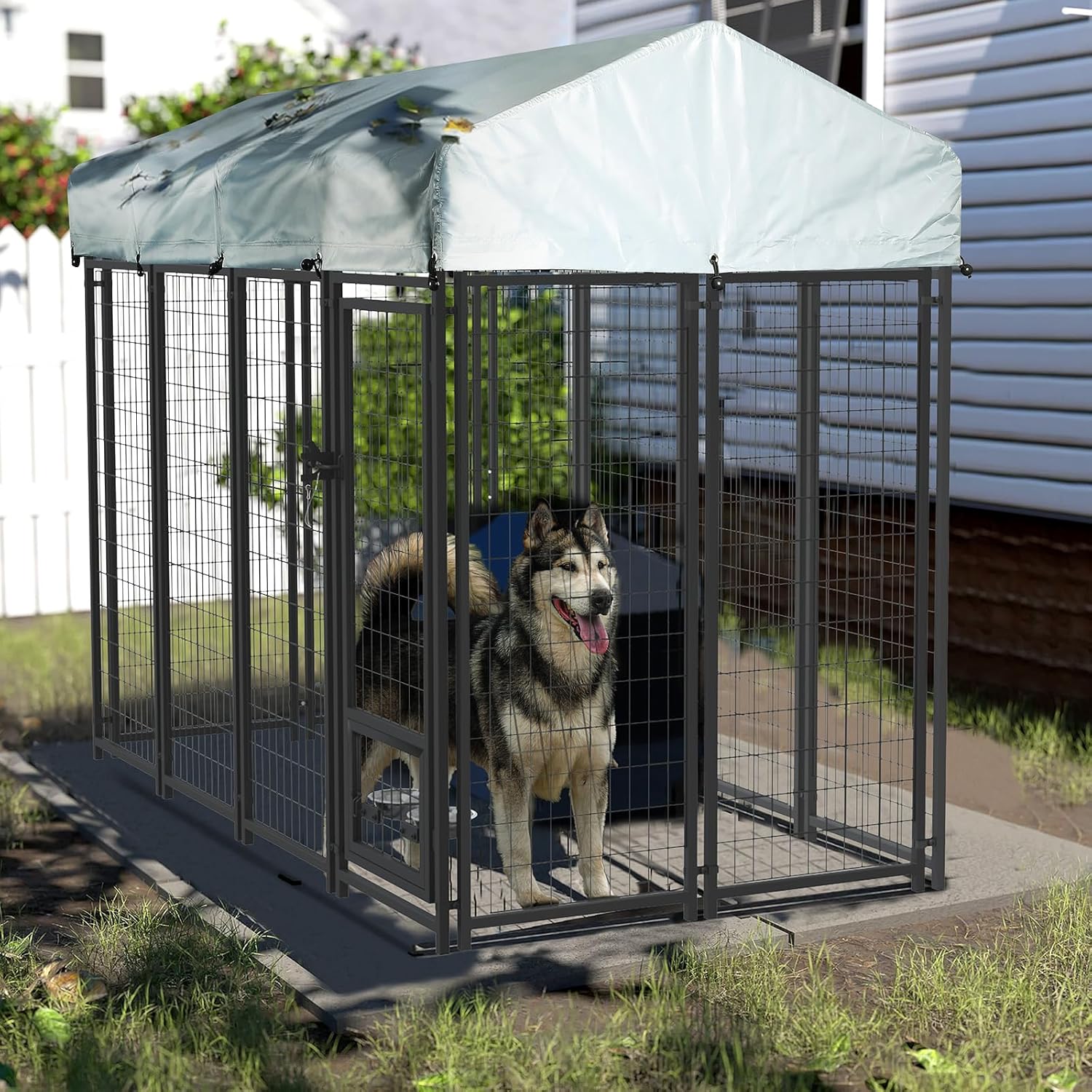LEMBERI 8x4x6 FT Outdoor Dog Kennel for Large Dogs, Heavy Duty Welded Wire Steel Dog Playpen Fence with Secure Lock