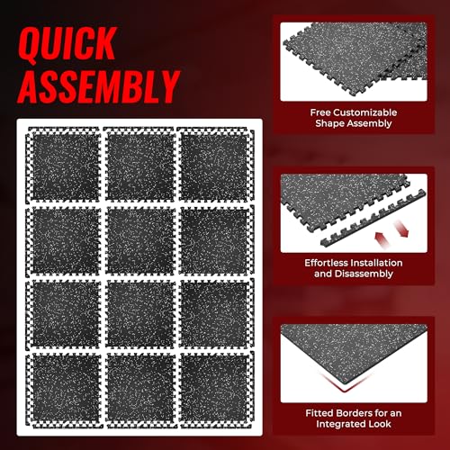 SUPERJARE 0.56'' Thick 24 Pcs 96 Sq Ft Rubber Top Exercise Equipment Mats, High Density EVA Foam Mats with Rubber Top