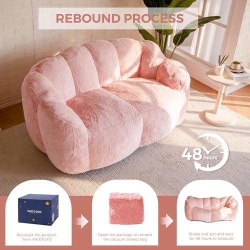 MAXYOYO Bean Bag Chair for Adults, Floral Shaped Bean Bag Sofa, Ultra Soft Faux Fur Floor Sofa, Large Reading Chair for Living Room Bedroom, Beige