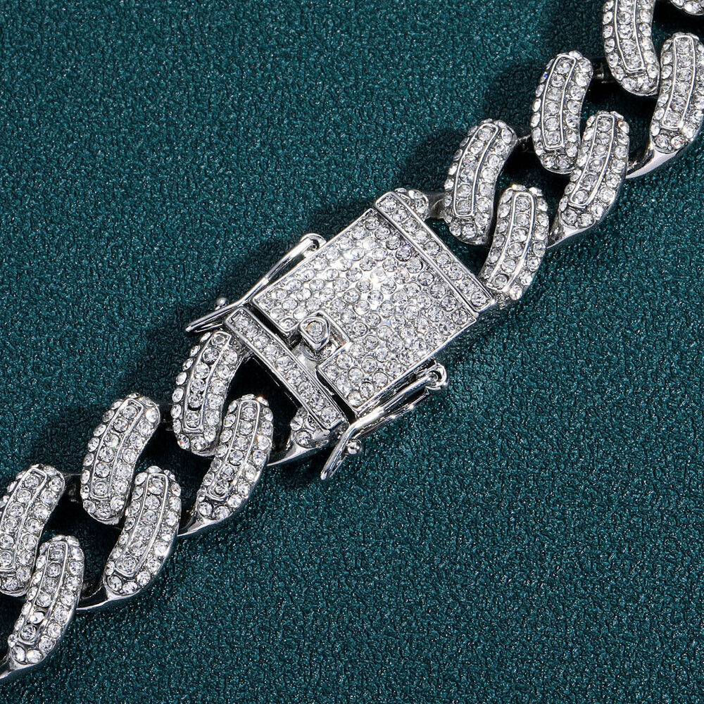Men Hip Hop 19mm Necklaces Cuban Chains Bling CZ 18K Gold Silver Plated Jewelry