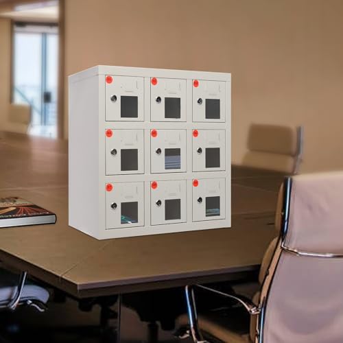 Cell Phone Locker 9 Bays Cell Mobile Phone Steel Locker with Charger Charging Station Cabinet and Key Lock for Classroom and Employees